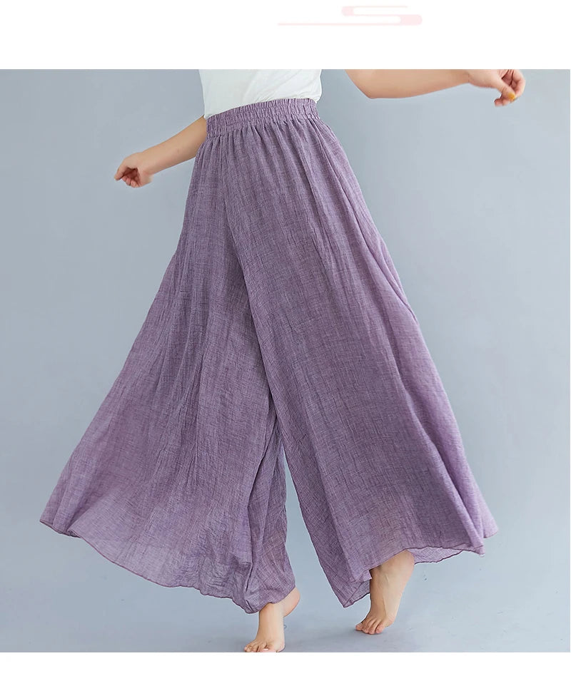 Cotton Linen Wide Leg Pants for Women Summer Casual Loose Pants High Waist Big Swing Skirt Capris Women Clothing PT-565