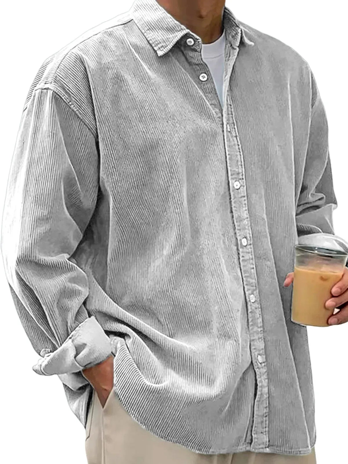 New Corduroy Shirt Men Long Sleeve Trendy Casual Loose Thick Autumn Winter Shacket Male Outerwear
