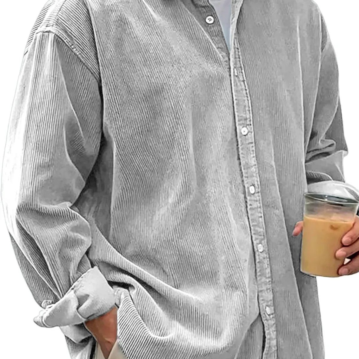 New Corduroy Shirt Men Long Sleeve Trendy Casual Loose Thick Autumn Winter Shacket Male Outerwear