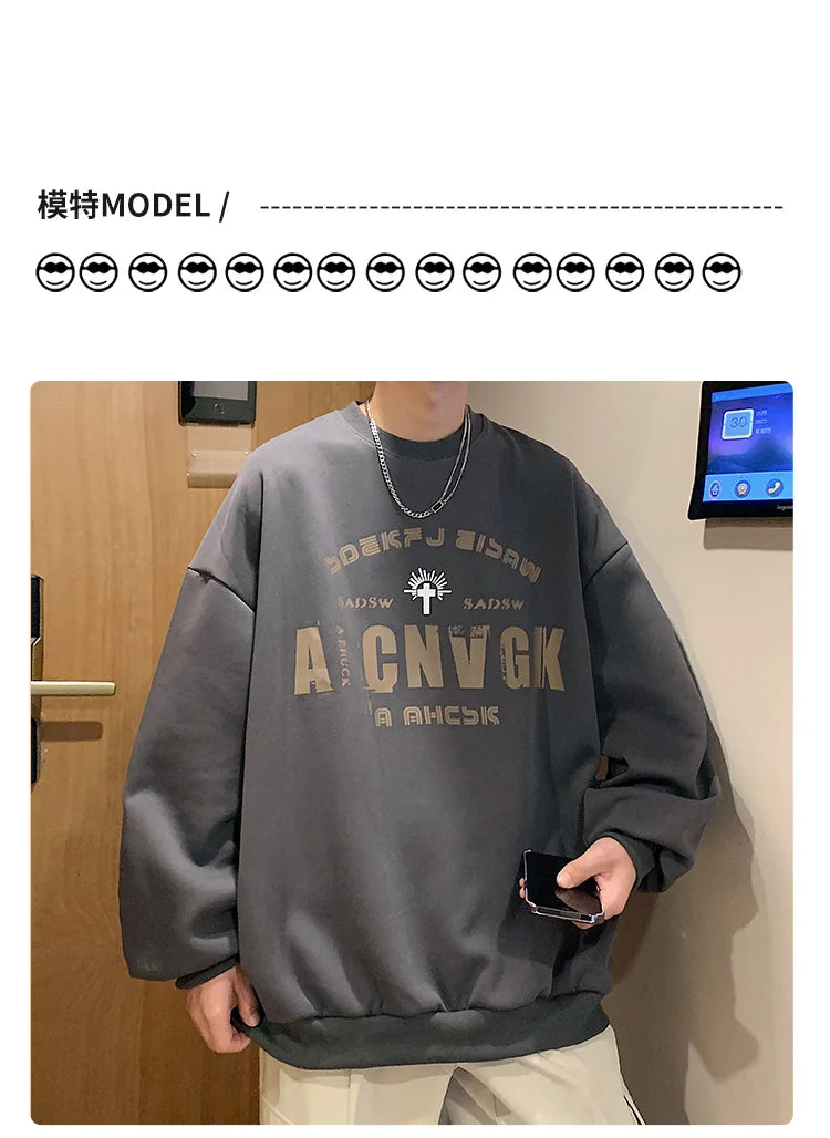2025 Oversize Hoodies Men Fashion New Loose Pullover O-neck Youthful Vitality Letter Print Long Sleeve Streetwear Tops S-3XL
