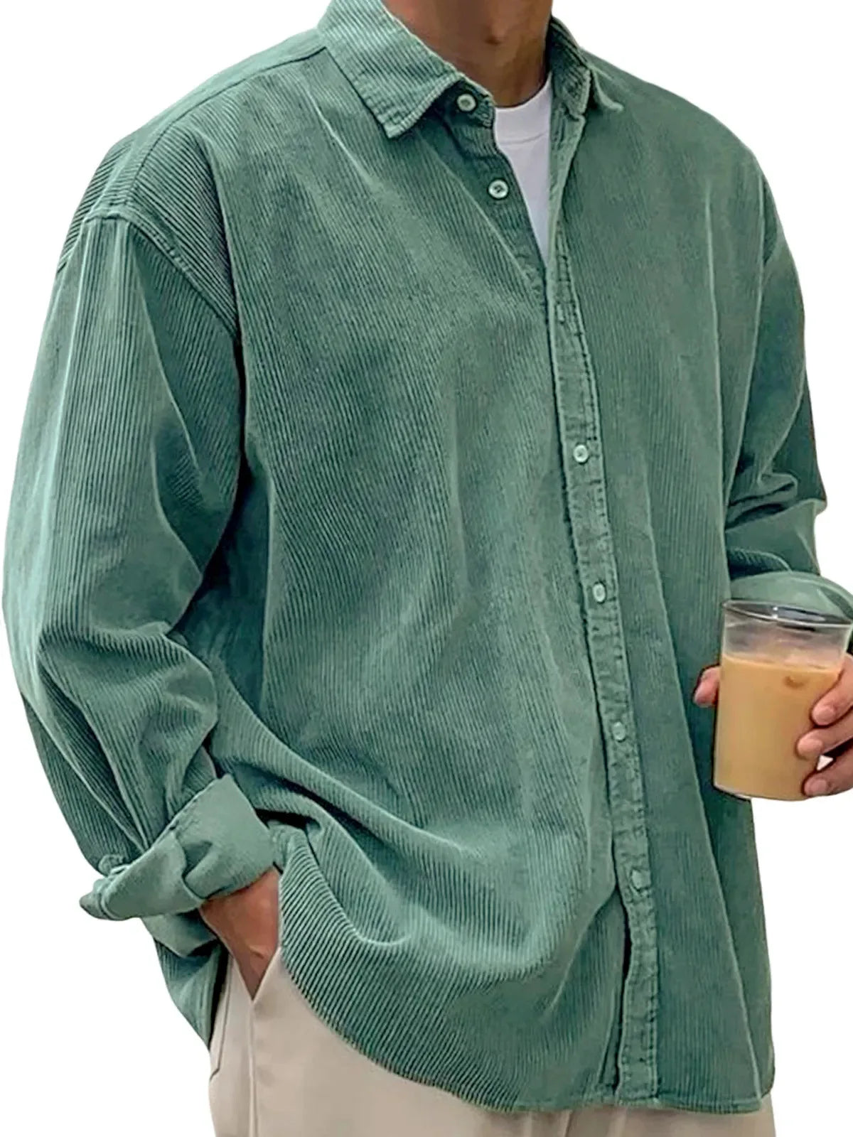 New Corduroy Shirt Men Long Sleeve Trendy Casual Loose Thick Autumn Winter Shacket Male Outerwear