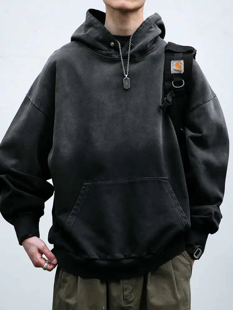 Mens Heavyweight Cotton Hoodie Oversized Streetwear Spring Autumn Garment Dyed Washed Ombre Pullover High Quality Sweatshirt