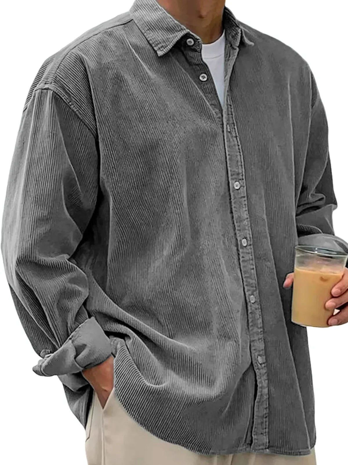 New Corduroy Shirt Men Long Sleeve Trendy Casual Loose Thick Autumn Winter Shacket Male Outerwear