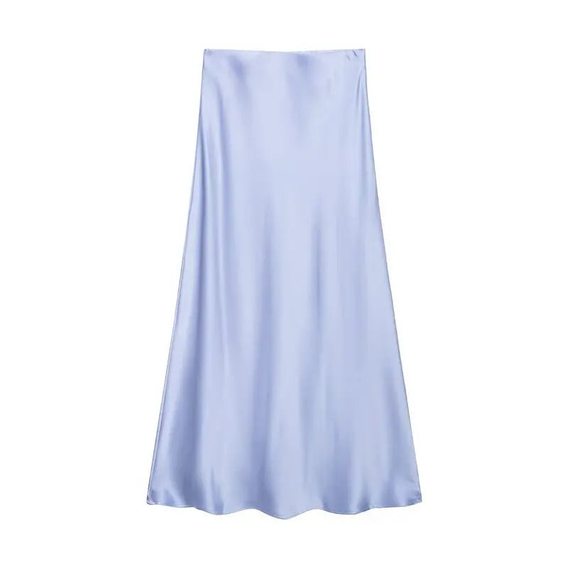 Silk Satin High Waist Slimming Casual Midi Skirt Pure Color Spring 2025 Women's Faion f-length A-line Skirt
