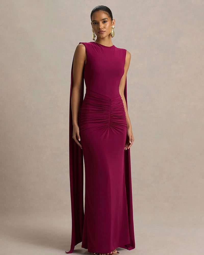 New Backless Evening Gowns Elegant Lady Bodycon Ruched Maxi Dress with Ribbon Fashion Women Sleeveless Prom Dress for Party