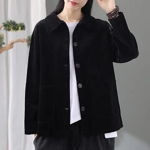 Corduroy Jacket Women's Shirt Spring Autumn New style Retro Long sleeved Loose Korean version High-end Lady Short Windbreaker