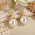 Baroque-style Pearl Pendant Earrings with Portrait Motifs, Women's Vintage Gold-Plated Medusa Pendant Earrings, Courtly Style