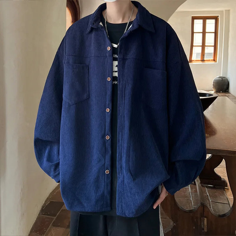 Corduroy Shirt Boys Spring Autumn American Retro Long-sleeved Shirt Japanese Casual Jacket