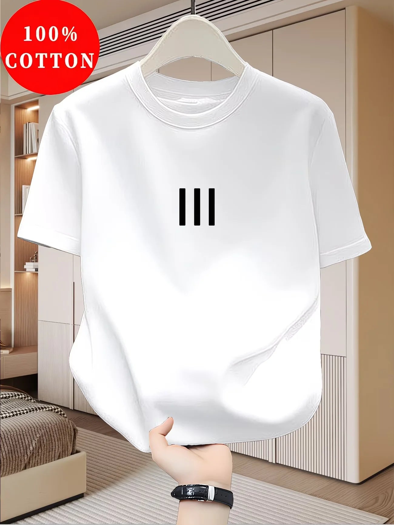 Men Oversized Minimal Vertical Stripes T Shirt 100% Cotton Chest Small Graphic Tees Basic Casual Streetwear Unisex Tops