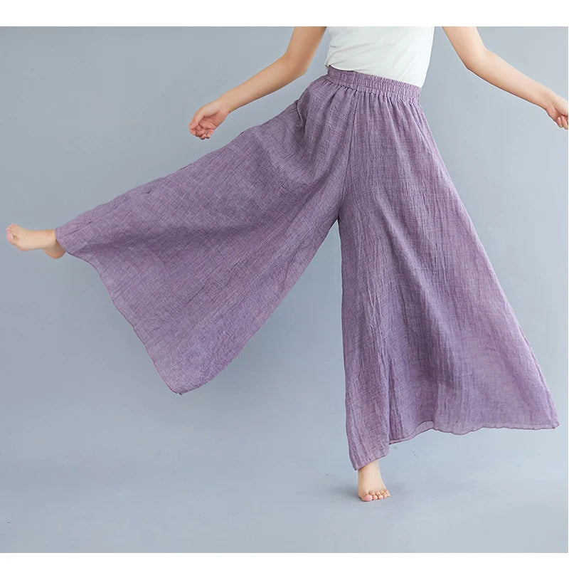 Cotton Linen Wide Leg Pants for Women Summer Casual Loose Pants High Waist Big Swing Skirt Capris Women Clothing PT-565
