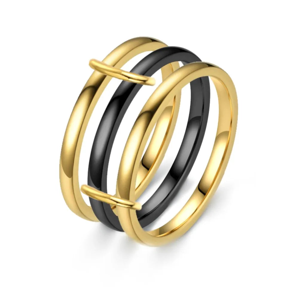INS 3pcs Multi Layers Rings Stack Set Black Gold Double Color Stainless Steel Stacking Ring Simple For Women Trendy Jewelry Gift