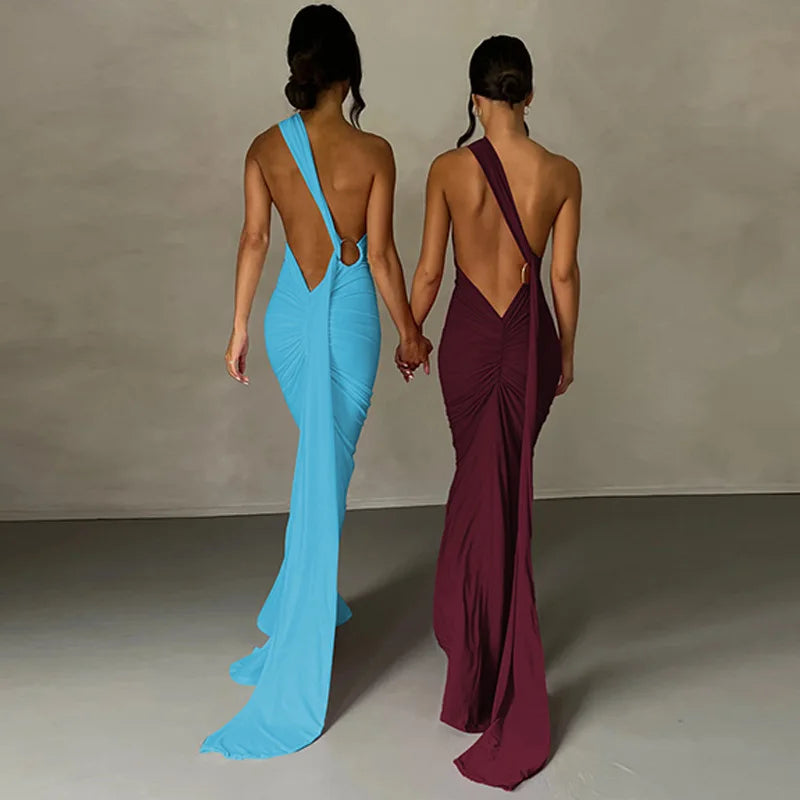 Sexy Backless Bodycon Long Dress Women's Halter Curvy Maxi Dresses Summer Evening Party Birthday Black New Summer White Burgundy