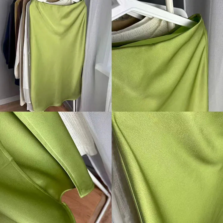 Midi Satin Skirts Women Luxury Summer Black Formal Silk Office Skirt With Slit A Line Green Midi Skirt Burgundy Women Elegant
