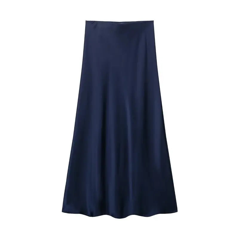 Silk Satin High Waist Slimming Casual Midi Skirt Pure Color Spring 2025 Women's Faion f-length A-line Skirt