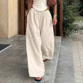 2025 Summer Linen Wide Leg Pants Women Casual Loose Pocket Trousers Office Commuter