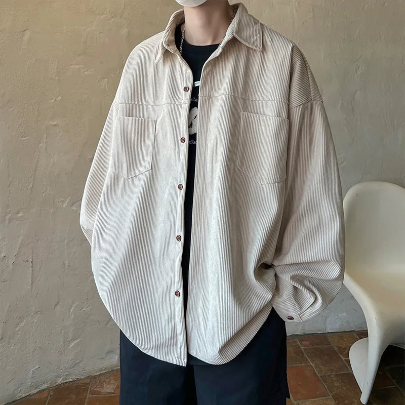 Corduroy Shirt Boys Spring Autumn American Retro Long-sleeved Shirt Japanese Casual Jacket
