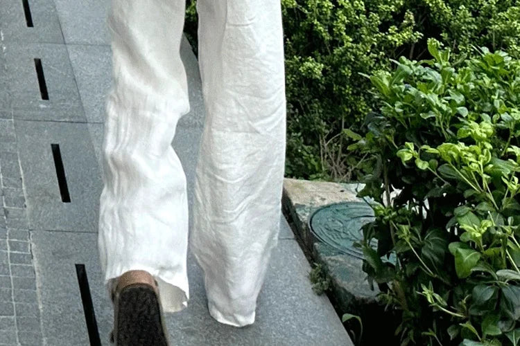 Women's Linen Wide Leg Pants Spring Summer Thin Loose Casual Straight Trousers Comfortable White