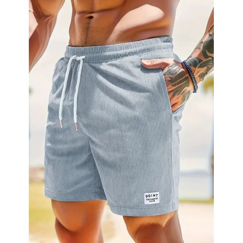 Men's Corduroy Shorts Summer Casual Sports Pants Minimalist Streetwear Elastic Waist Quick Dry Outdoor Shorts