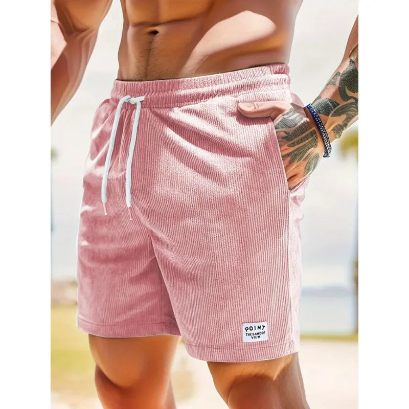 Men's Corduroy Shorts Summer Casual Sports Pants Minimalist Streetwear Elastic Waist Quick Dry Outdoor Shorts