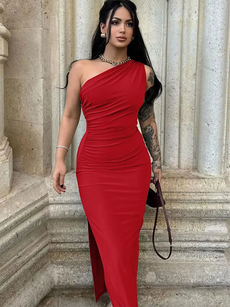 Women Maxi Dresses Sexy Split Black Sleeveless Backless Slim Dress Summer Female Fashion Off Shoulder Club Elegant Party Dresses