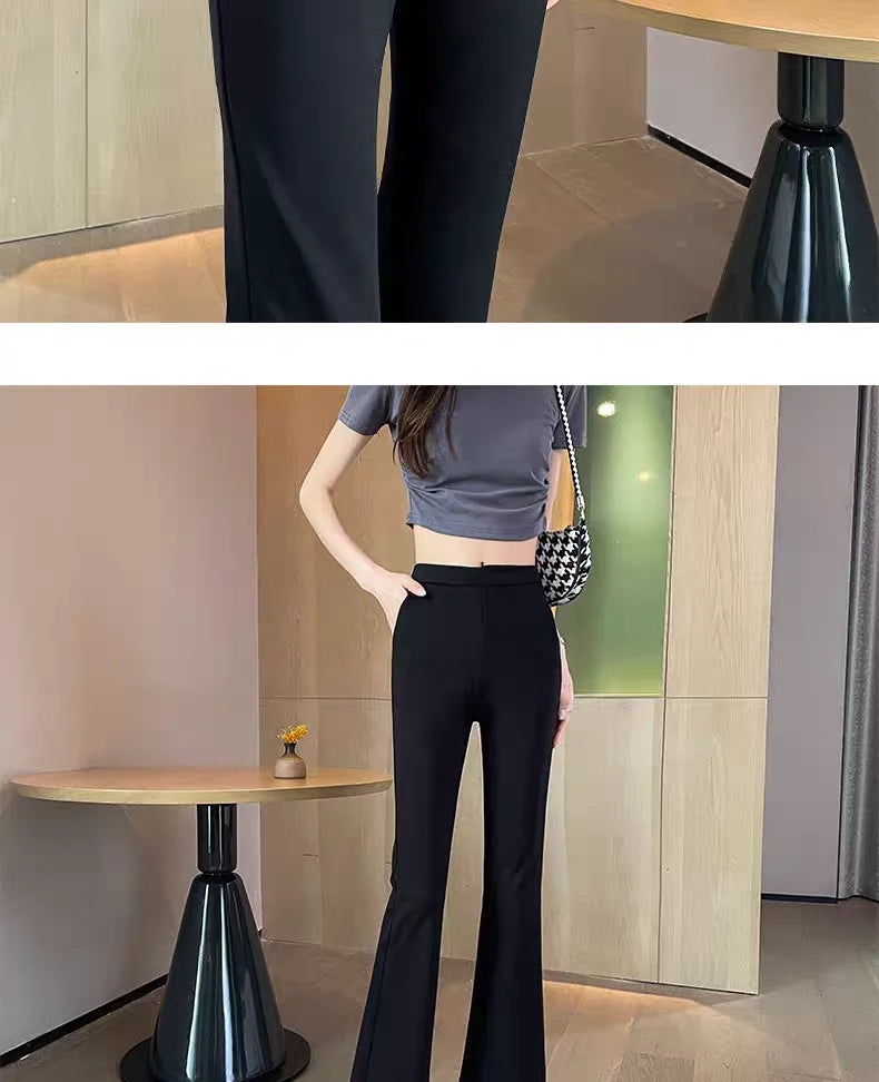 Black Boot-cut Trousers Women Spring Summer Thin New Style Cool Slim Casual Flared Trousers Small People