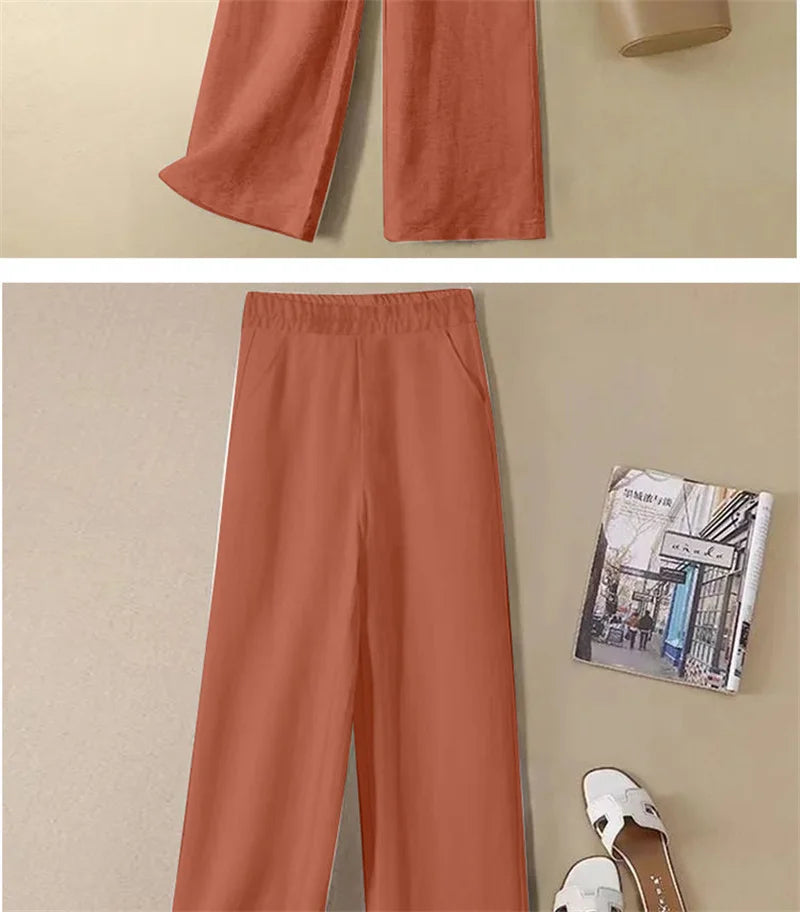 Linen Wide Leg Pants Women New Summer Thin Elastic High Waist Long Pants Autumn Casual Loose Cotton And Linen Straight Trousers