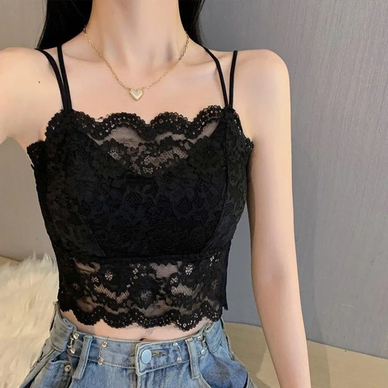 Ladies' Summer Sexy Backless Lace Camisole Underwear Underwire Bra Without Steel Rings Shoulder Straps For Support Breathable