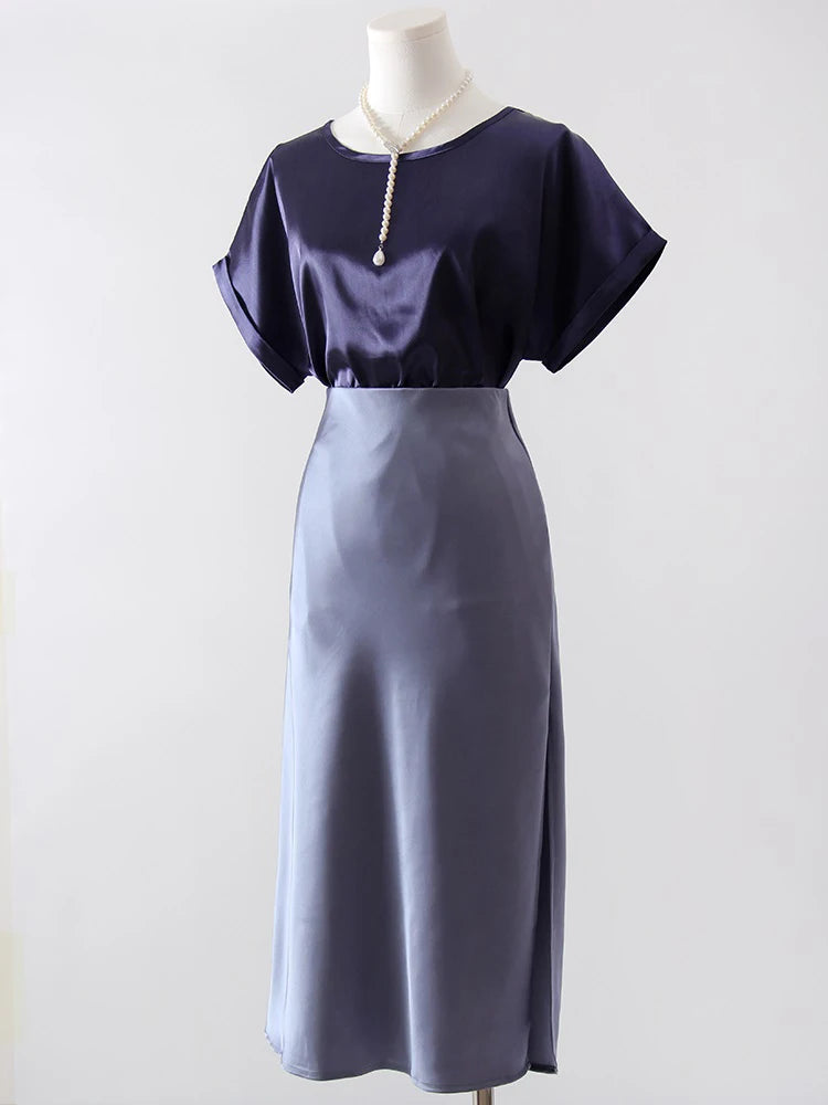 Midi Satin Skirts Women Luxury Summer Black Formal Silk Office Skirt With Slit A Line Green Midi Skirt Burgundy Women Elegant