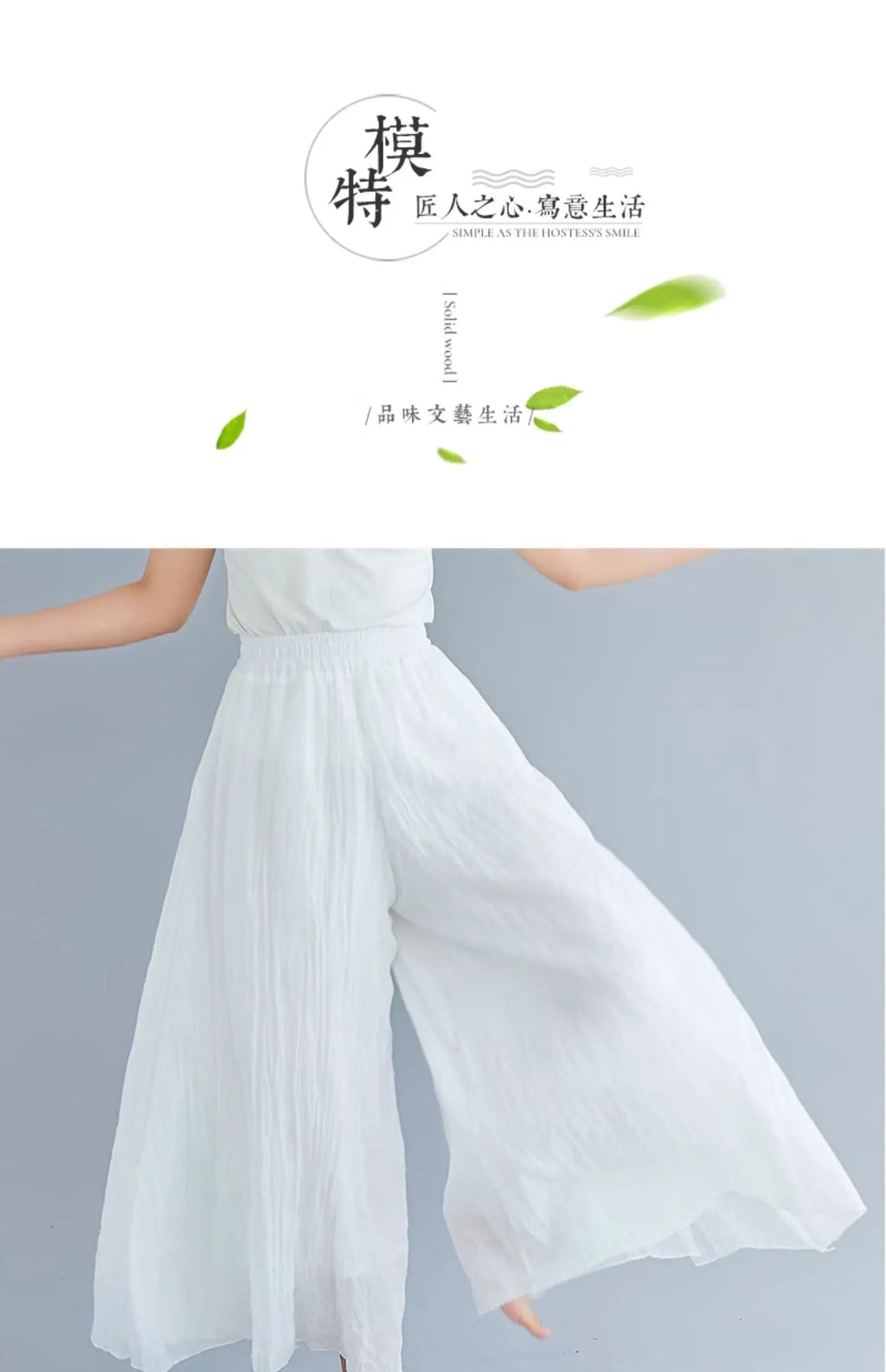 Cotton Linen Wide Leg Pants for Women Summer Casual Loose Pants High Waist Big Swing Skirt Capris Women Clothing PT-565