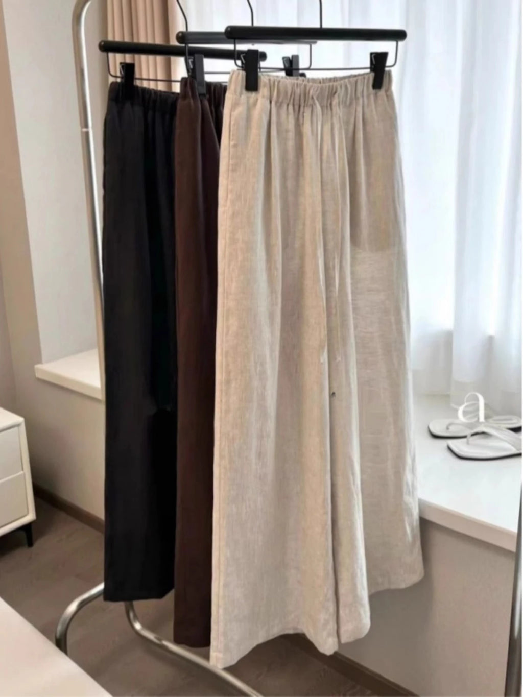 High Waist Cotton Linen Women Wide Leg Pants 2025 Summer Thin Loose Casual Pants Harajuku Solid All Match Straight Trousers