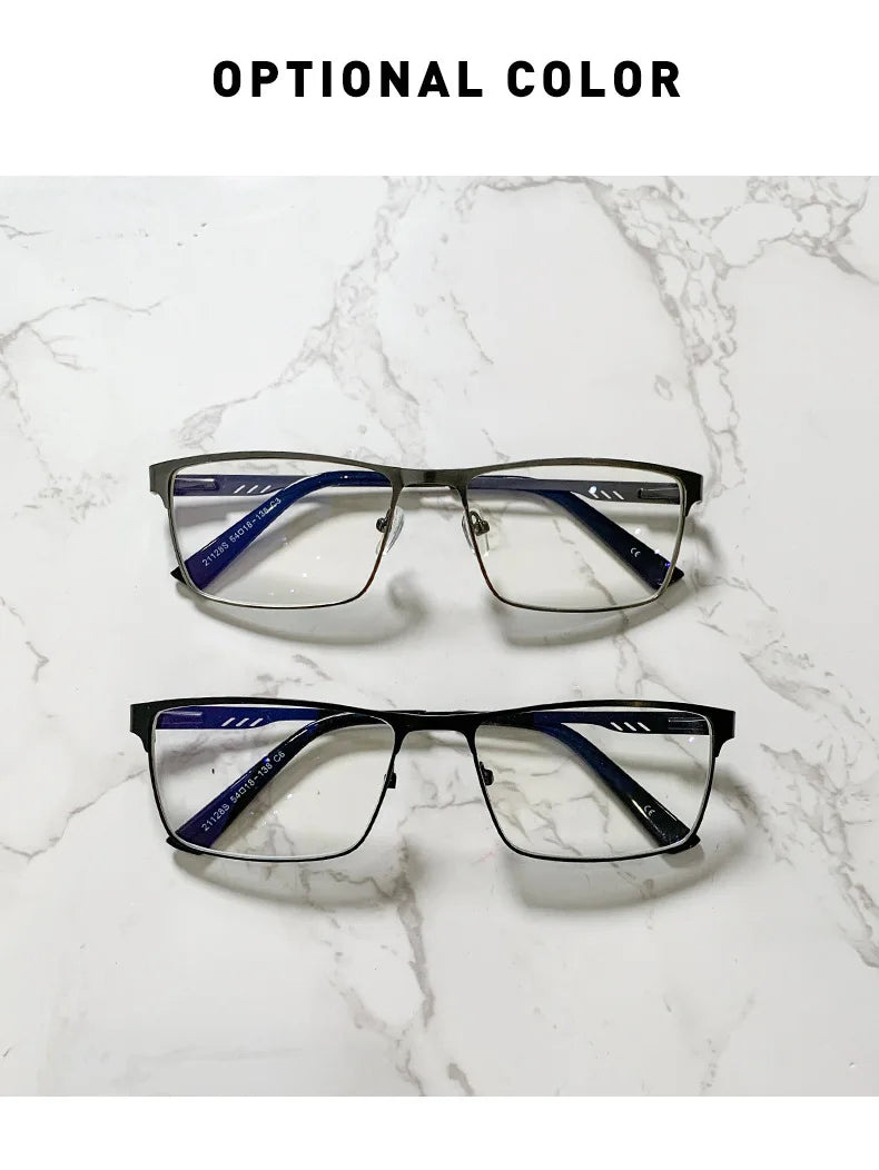 Men Square Metal Large Frame Reading Spring Leg Elderly Presbyopia Glasses Blue Light Blocking Eye Protection Eyeglasses