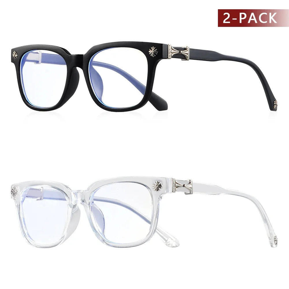 2pcs Classic Square Anti Blue Light Glasses Reading Books Vintage Glasses Women and Men Prescription Glasses Computer Eyeglasses