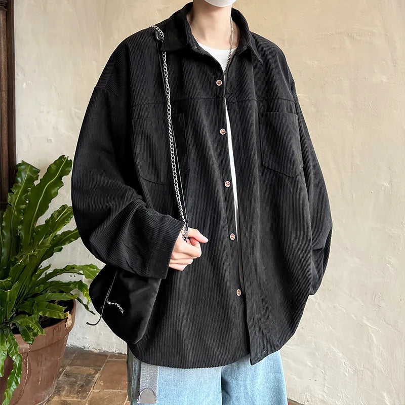 Corduroy Shirt Boys Spring Autumn American Retro Long-sleeved Shirt Japanese Casual Jacket