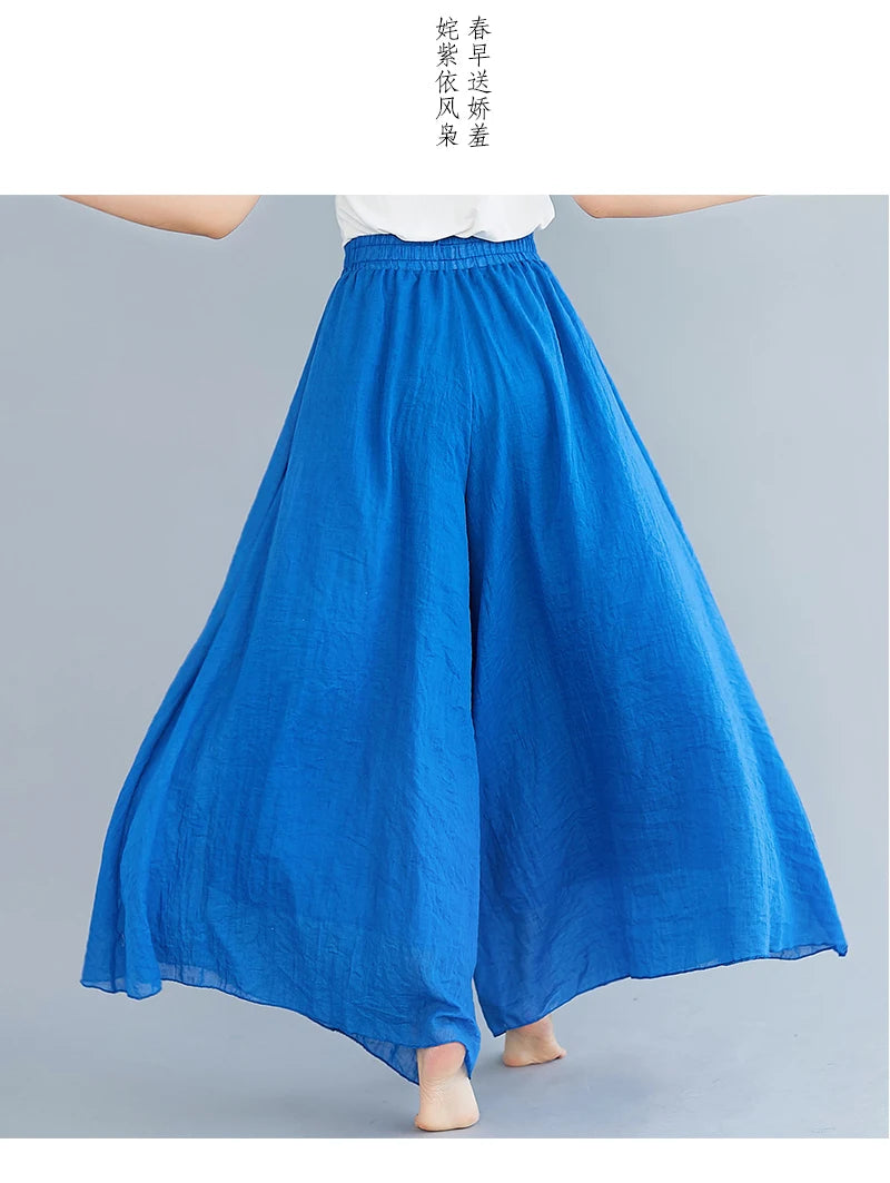 Cotton Linen Wide Leg Pants for Women Summer Casual Loose Pants High Waist Big Swing Skirt Capris Women Clothing PT-565