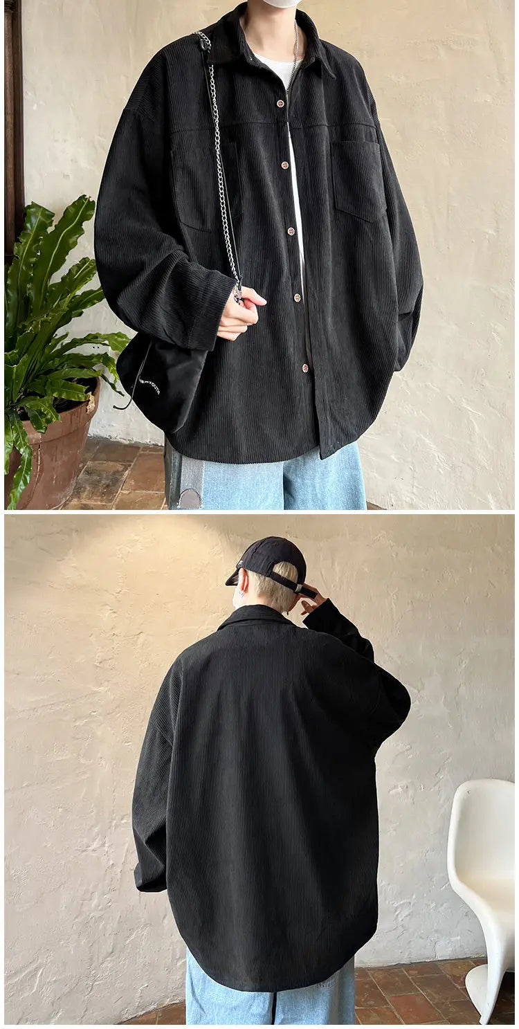 Corduroy Shirt Boys Spring Autumn American Retro Long-sleeved Shirt Japanese Casual Jacket