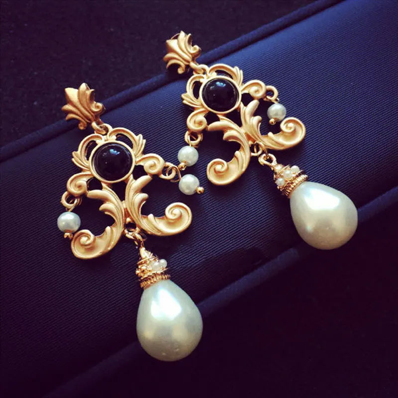 Baroque Asymmetrical Vintage Cross Pearl Pendant Earrings For Women Lady Crsytal Heart Angel Ear Rings Classic Long Earring