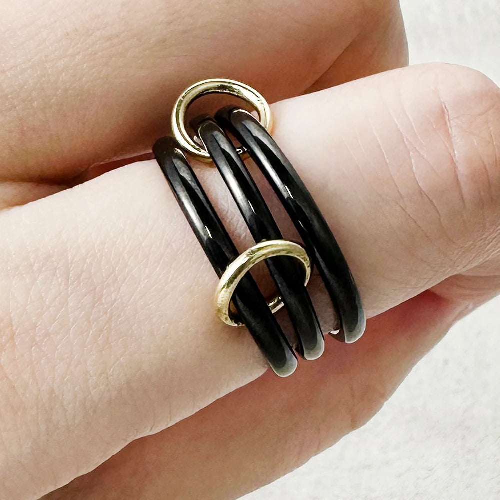 INS 3pcs Multi Layers Rings Stack Set Black Gold Double Color Stainless Steel Stacking Ring Simple For Women Trendy Jewelry Gift