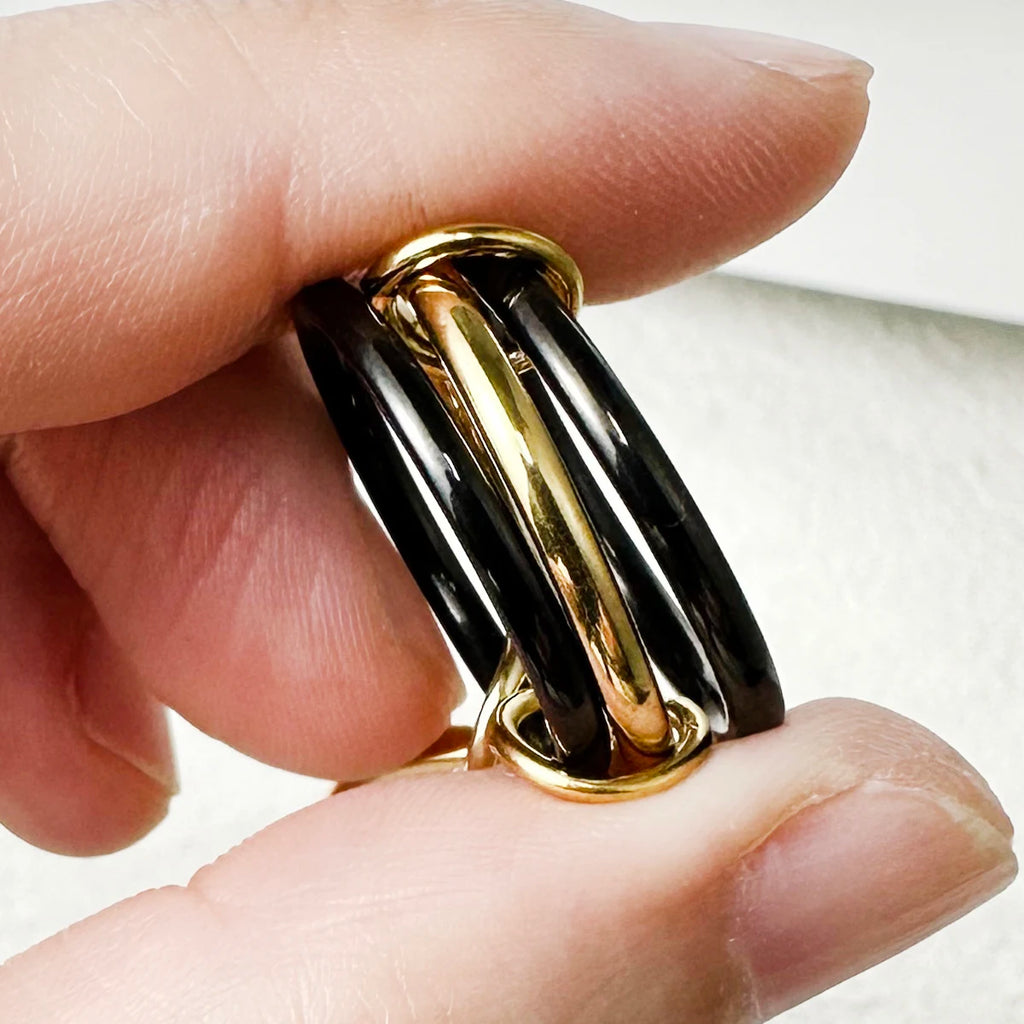 INS 3pcs Multi Layers Rings Stack Set Black Gold Double Color Stainless Steel Stacking Ring Simple For Women Trendy Jewelry Gift