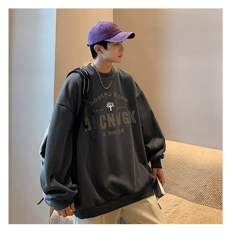 2025 Oversize Hoodies Men Fashion New Loose Pullover O-neck Youthful Vitality Letter Print Long Sleeve Streetwear Tops S-3XL