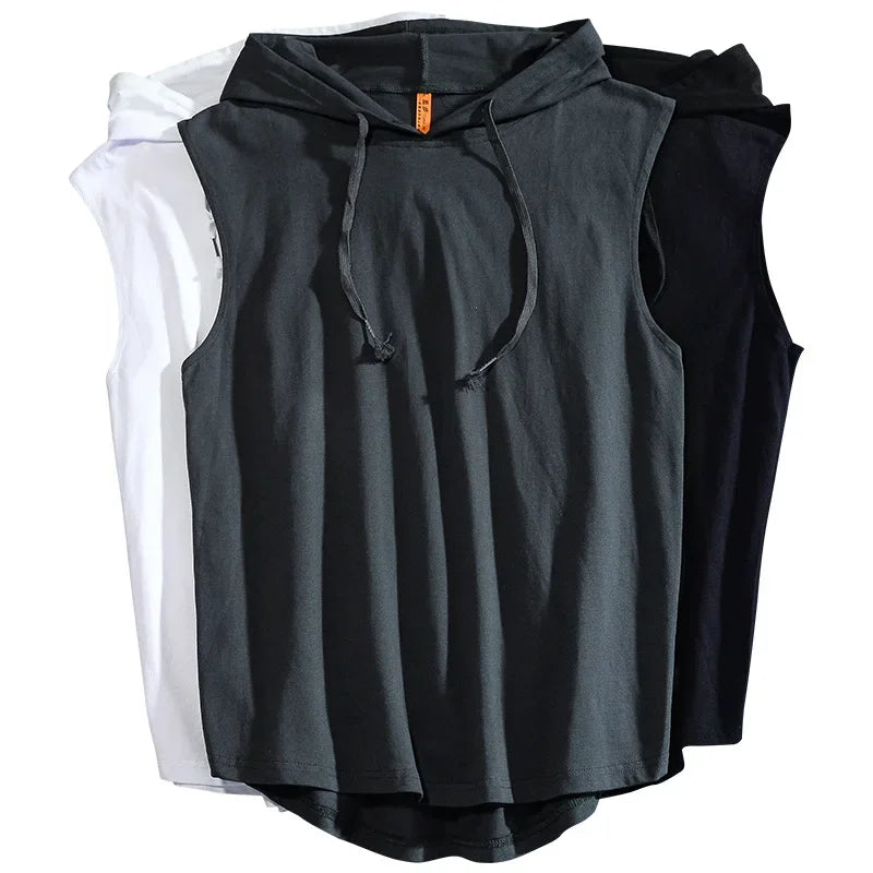 Summer new men's casual sleeveless T-shirt Hooded Vest loose cotton waistcoat men's wear