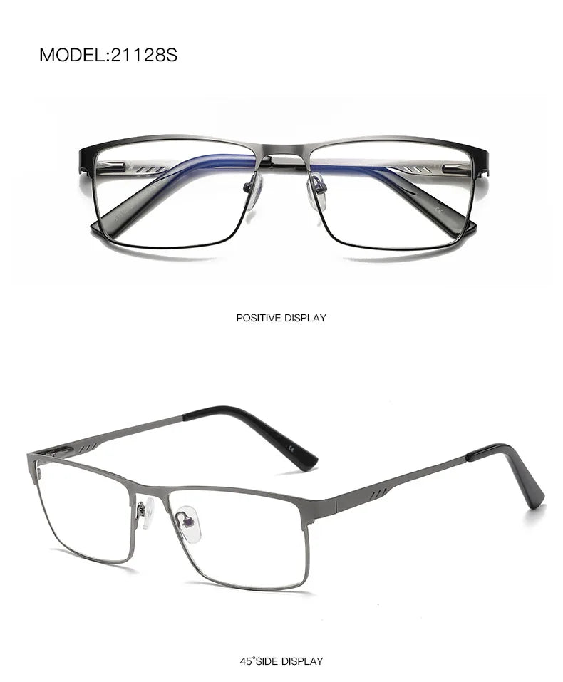Men Square Metal Large Frame Reading Spring Leg Elderly Presbyopia Glasses Blue Light Blocking Eye Protection Eyeglasses