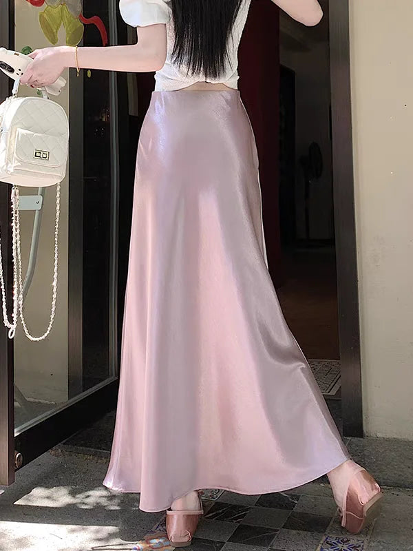 Satin Midaxi Skirt For Women Flowy Mermaid Trumpet Hem, High Waist, A Line Fit Spring Summer Autumn New Skirts