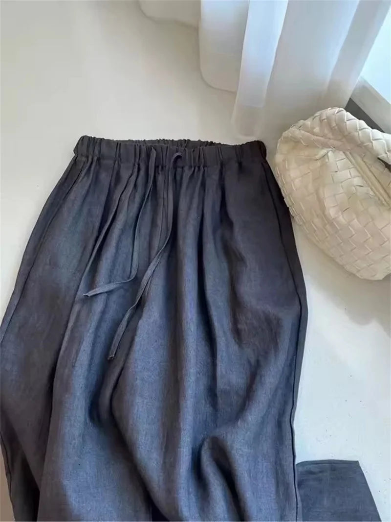 High Waist Cotton Linen Women Wide Leg Pants 2025 Summer Thin Loose Casual Pants Harajuku Solid All Match Straight Trousers