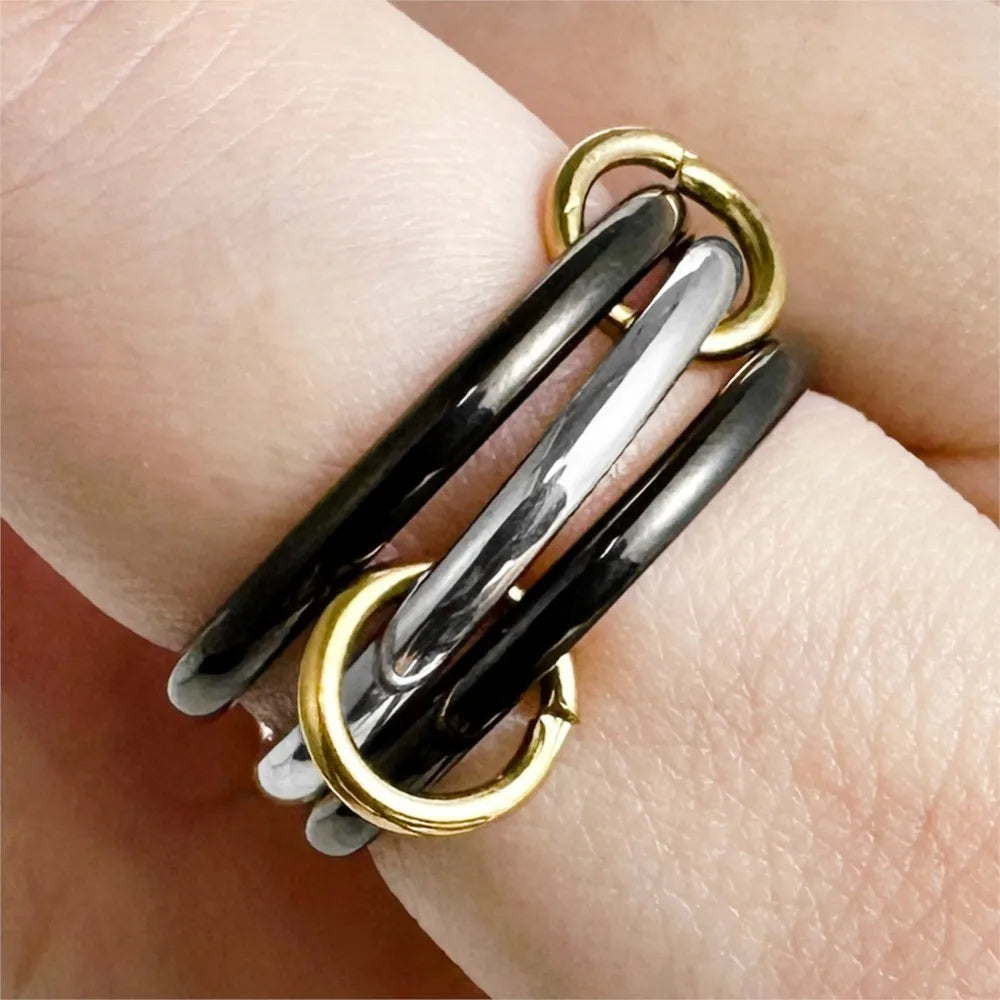 INS 3pcs Multi Layers Rings Stack Set Black Gold Double Color Stainless Steel Stacking Ring Simple For Women Trendy Jewelry Gift
