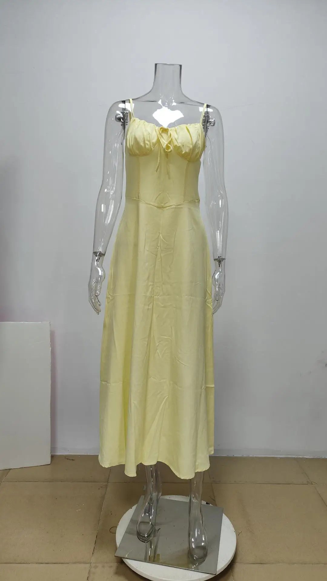 Elegant Strappy Sexy Backless Maxi Dress Women's Summer Fashion Solid Round Neck Pleated Waist Slim Evening Dress Long Dresses