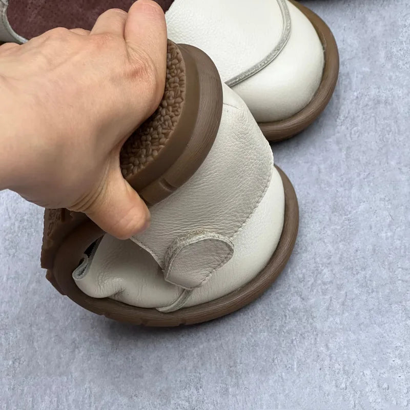 Soft Leather Women's Flat Shoes Retro Handmade Comfortable  2025 Summer Genuine Leather Fashion Black Casual Sandals Ladies