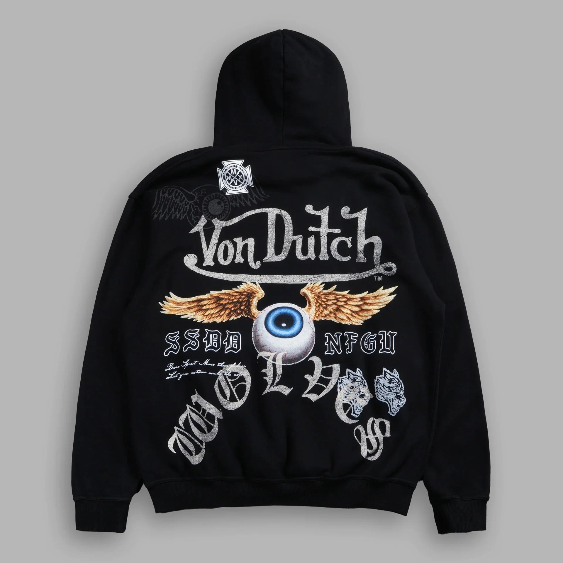 NEW Men Oversized Hoodies Eye Wings Wolves Print Vintage Heavyweight Pullover Streetwear Gothic Loose Hip Hop Hooded Sweatshirts