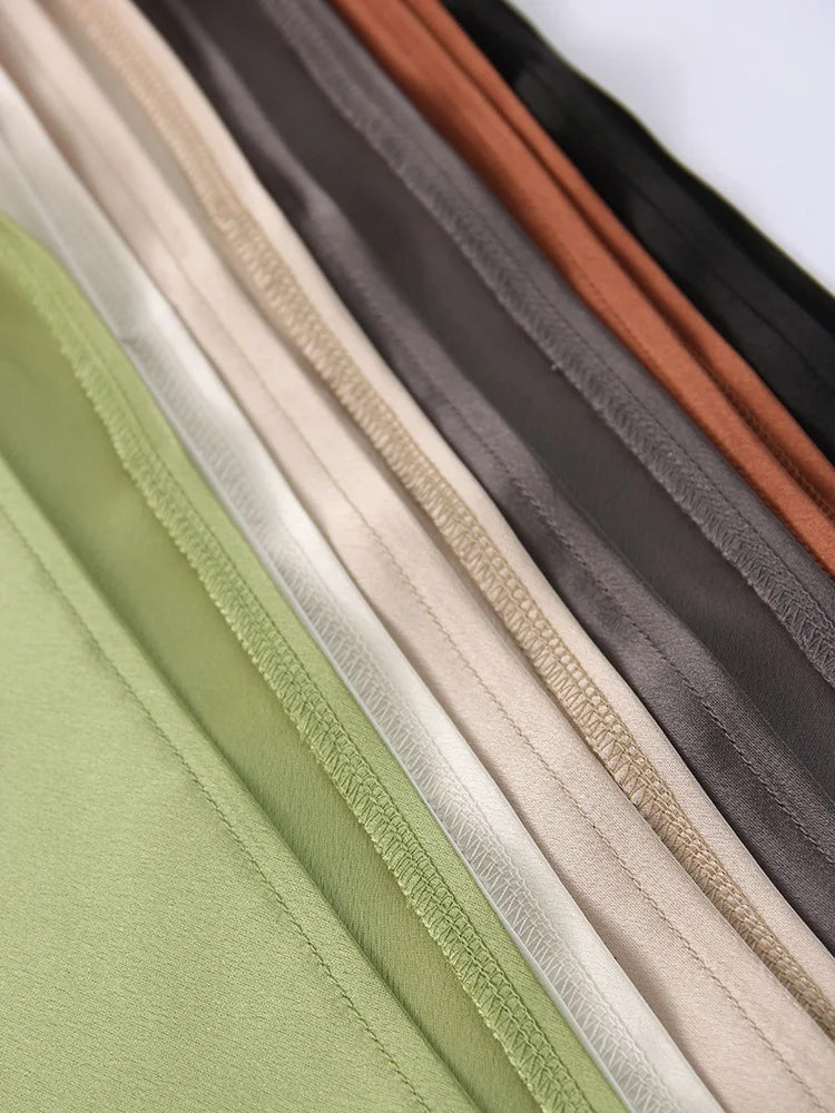 Green Satin Midi Skirts For Women Summer Elastic High Waist A Line Slit Skirt Midi Satin Silk Women Skirt With Slit Summer 2024