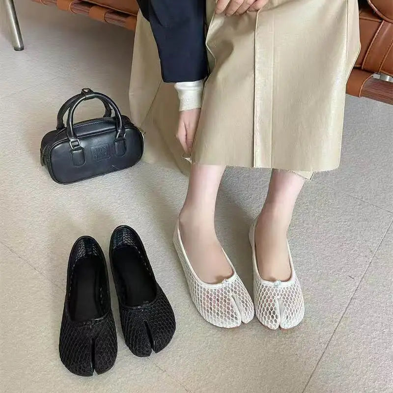 Women Mesh Tabi Split Toe Ballet Flats Summer Breathable Hollow Out Slip On Loafers Casual Comfortable Flat Shoes Zapatos Mujer